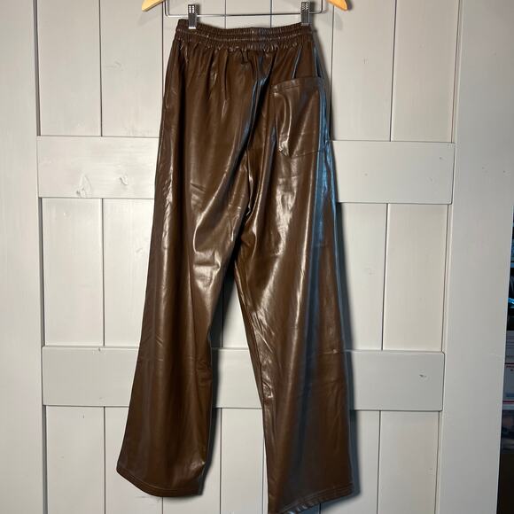 Olivaceous Faux Leather Pull On Elastic Waist Wide Leg Brown Pants‎ Size S - Picture 5 of 6